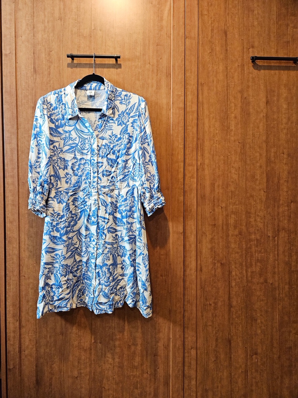 CAbi Blue and White Floral Shirt Dress